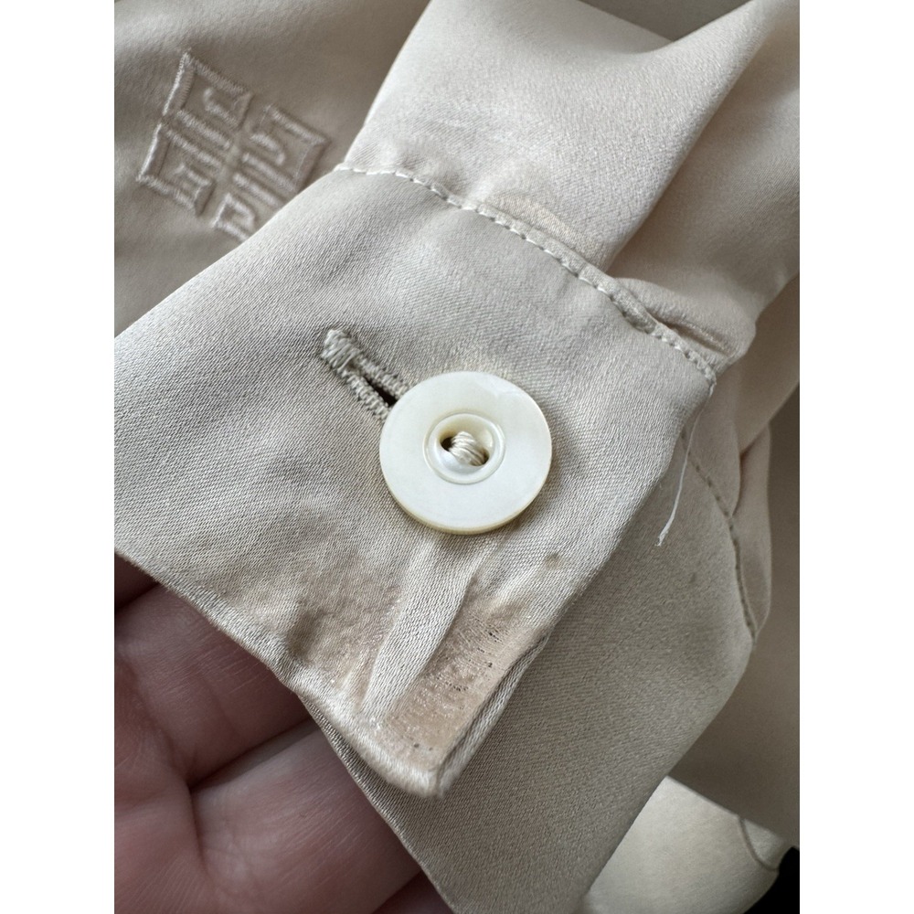 Vtg Givenchy Satin Blouse Champagne Embroidered Logo Women's 18W Quiet Luxury - Picture 11 of 11